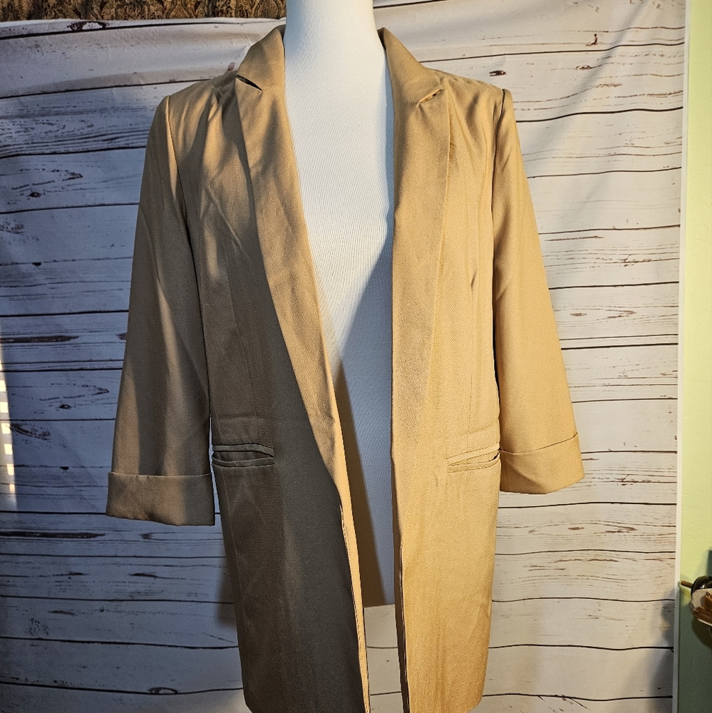Missguided Tan Open Front Longline Blazer Jacket Womens Size 6